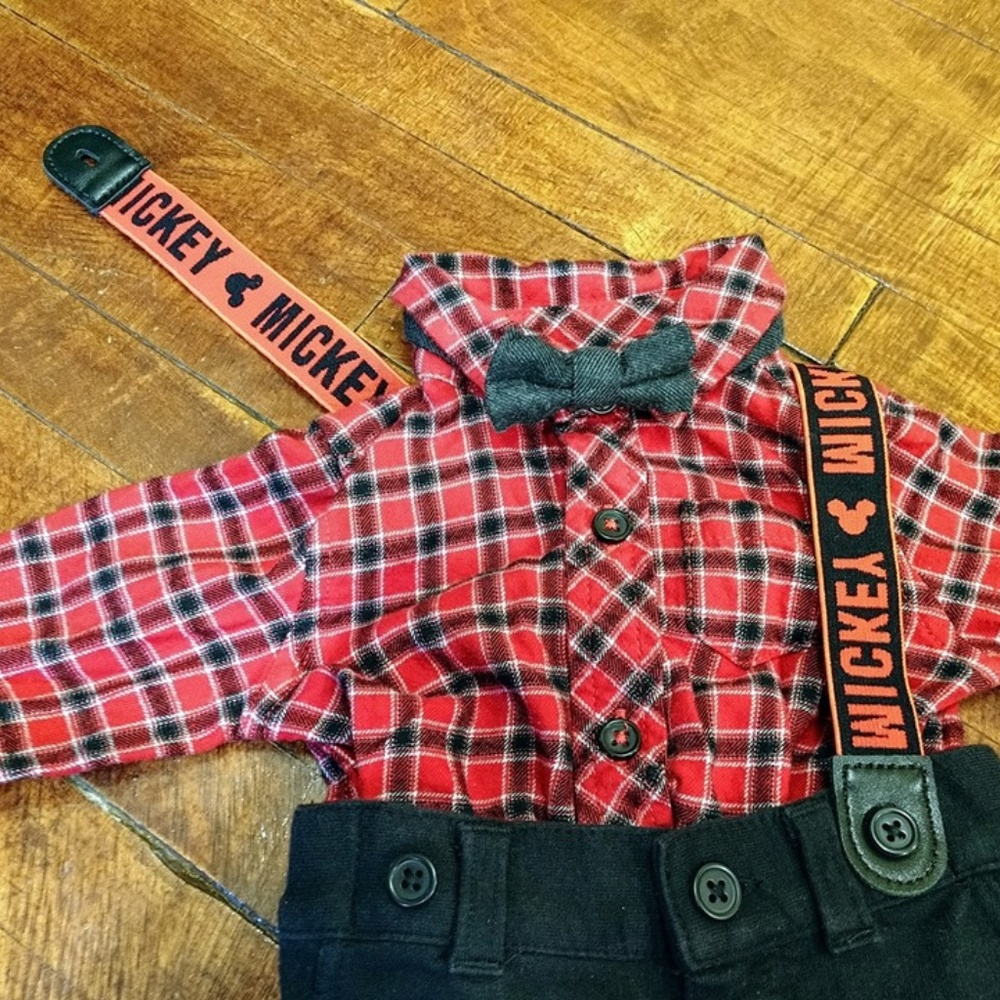 Size 0-3mo Mickey Mouse outfit with suspenders and